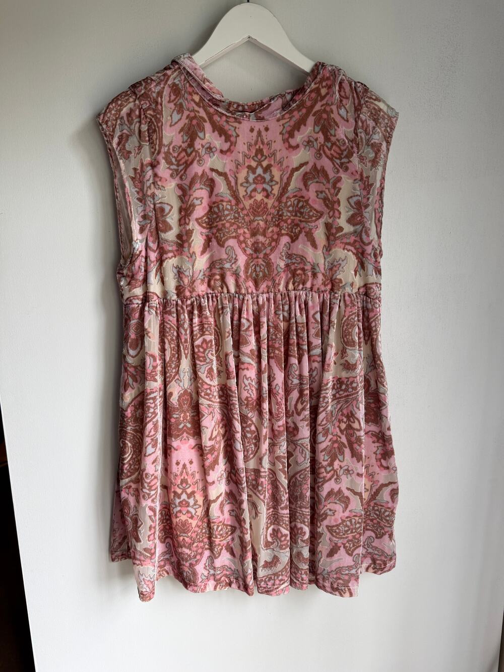 Free People All Time Dress Small Pink Velvet Burnout Paisley Boho Babydoll Mini